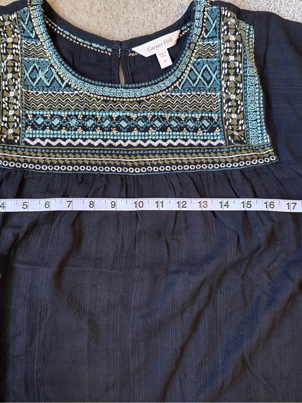 Beautiful Garnet Hill Black Embroidered Scoop Neck Gauze Top - Picture 6 of 7